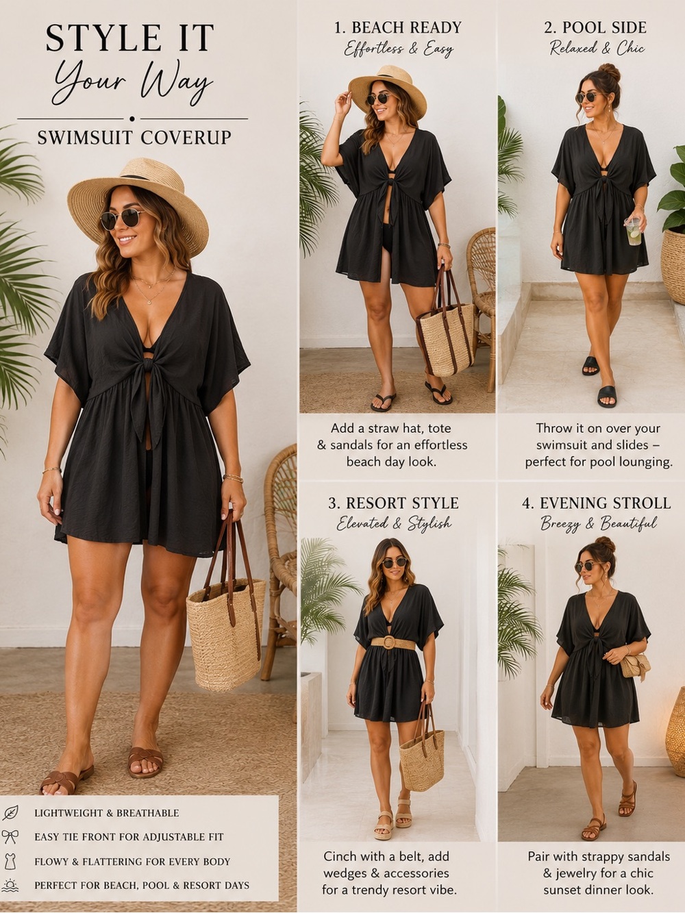 🔆 Black Tie-Front Swim Coverup ‼️